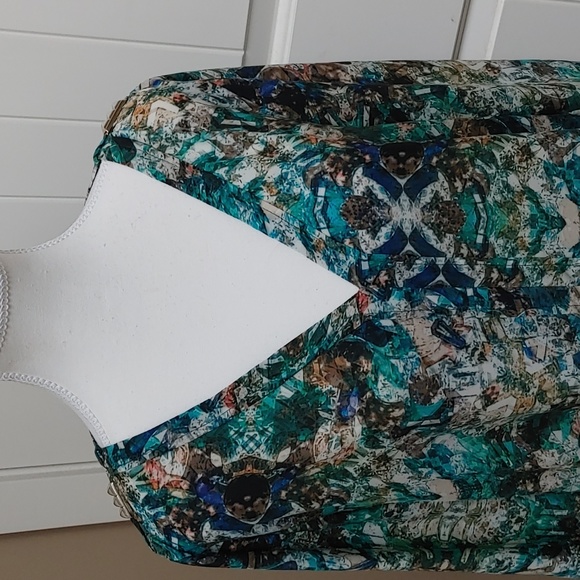 Zara basic v-neck 3/4 tab sleeves green blue blouse shirt tunic XL - Picture 6 of 14